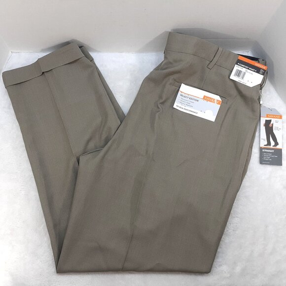 Savane Other - Savane Dress Pants Mens 42x32 Brown Select Edition Pleated Comfort Waist NWT